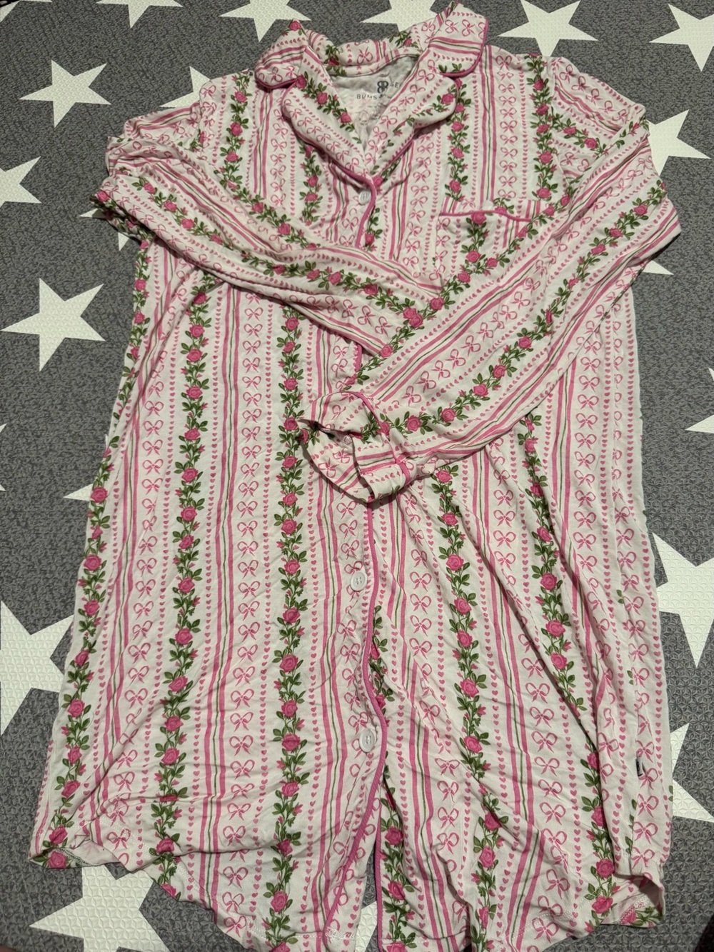Women’s XS Bums and Roses Pink Floral Stripe Nightgown